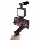 Vlog 4in1 Platinet Microphone/Light/Phone Holder With Tripod + 3,5 Jack To Type-C Adapter Black