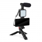 Vlog 4in1 Platinet Microphone/Light/Phone Holder With Tripod + 3,5 Jack To Type-C Adapter Black