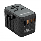 Wall Charger Verbatim 65W + Travel Adapter Black