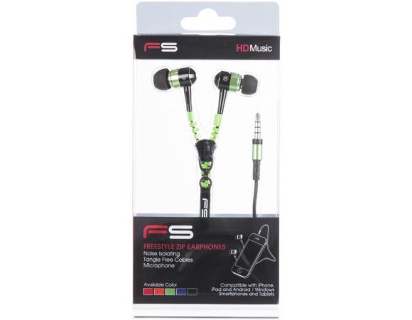 Earphones  FREESTYLE ZIP + MIC FH2111 GREEN [41800]
