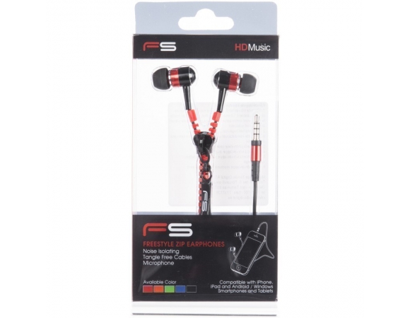 EARPHONES FREESTYLE ZIP + MIC FH2111 RED [41802]