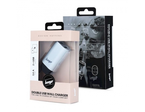 Travel Charger Beeyo 3,4A silver DOUBLE USB WALL CHARGER