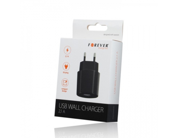 Wall Charger Forever USB 2,1 A Black