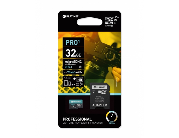 microSDHC PLATINET  PRO SECURE DIGITAL UHS-I + ADAPTER SD 32GB Class 10 70 MB/s