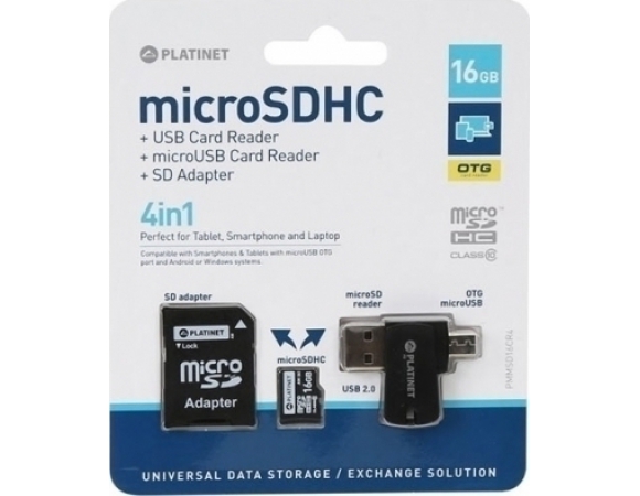 MicroSD PLATINET 4-in-1 16GB + CARD READER + OTG + ADAPTER [42224]