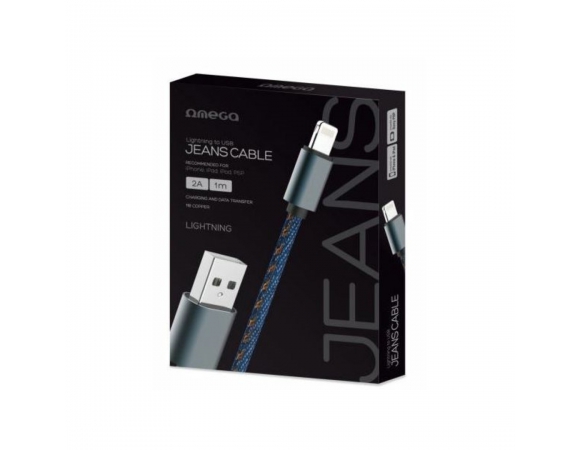 Cable Lightning OMEGA Jeans  To USB 2A 118 Copper 1M Blue