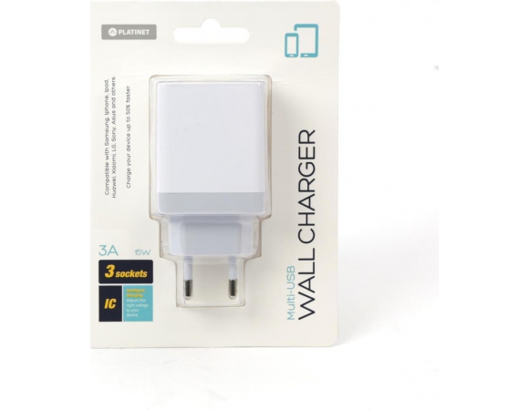 Wall Charger PLATINET 3xUSB 3A White