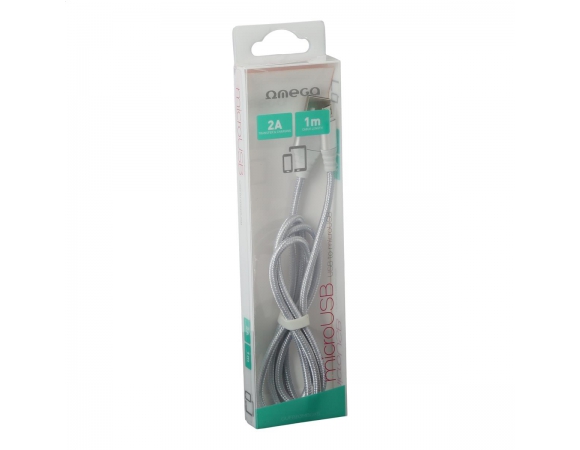 USB Micro USB OMEGA Fabric Braided To USB 2A 1m Silver