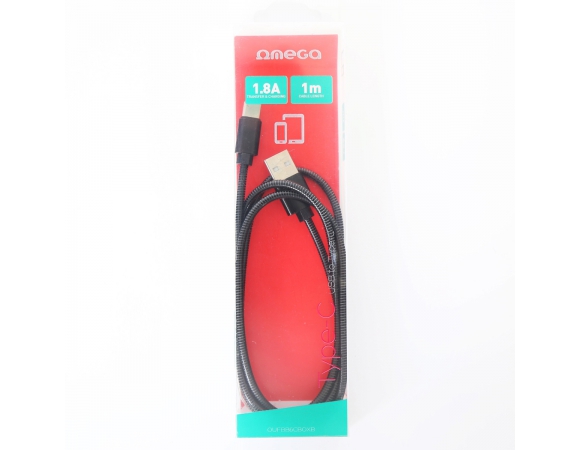 USB Cable Omega Type-C Metal 1.8A 1m Black