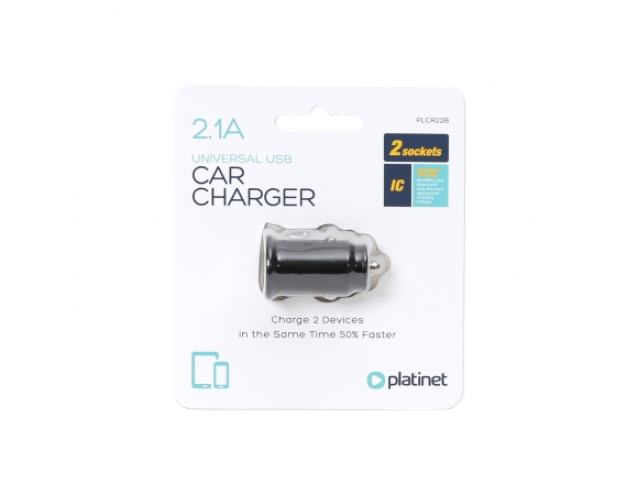 Car Charger Platinet 2xUSB 3,4A + microUSB cable 1m Black