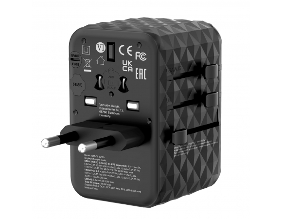 Wall Charger Verbatim 65W + Travel Adapter Black