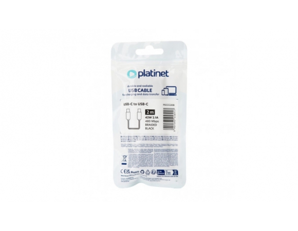 Type-C Cable Platinet Type-C 2.1A 42W 2m Black