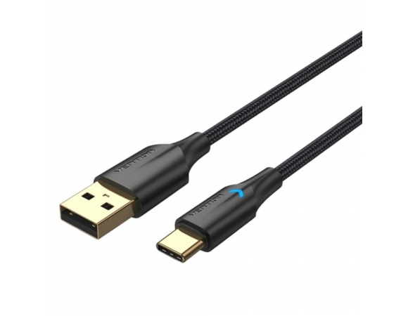 VENTION Nylon Braided USB 2.0 A Male to Type-C Male 3A Cable 0.5M Black LED Type
