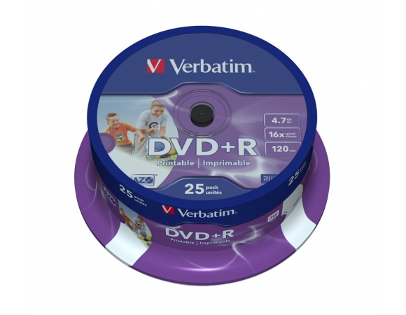 Verbatim DVD+R 16x 4.7GB Printable FF CakeBox25