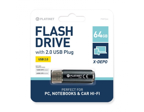 USB Platinet Flash Drive 2.0  X-DEPO 64 GB Black