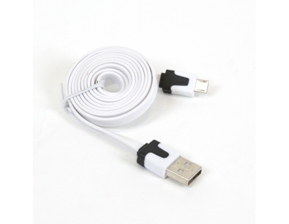 Flat Cable OMEGA  USB 2.0 microUSB 1m White