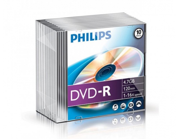 Philips DVD-R 16x 4.7 GB Slim Case Pack 10