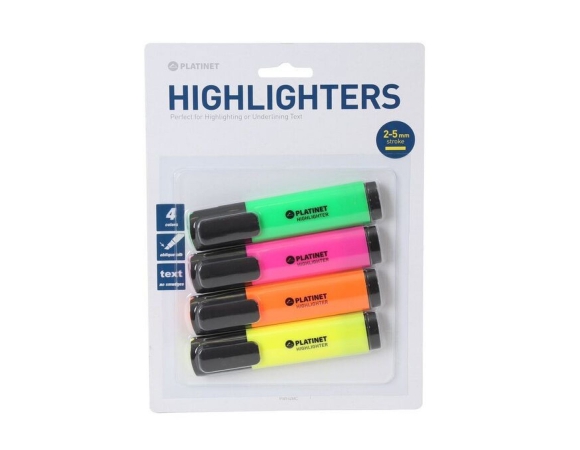 Highlighters Platinet 5mm 4pcs Green/Pink/Orange/Yellow