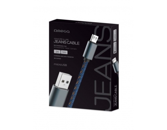 Cable Micro USB OMEGA JEANS To USB 2A 118 Copper 1M Box Blue [44200]