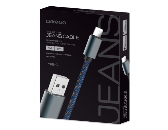 Cable TYPE-C OMEGA Jeans To USB 2A 118 Copper 1M Blue [44204]
