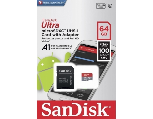 MicroSDXC Sandisk Ultra  64GB U1 A1 With Adapter