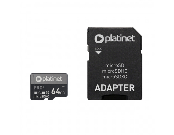MicroSDXC Platinet Secure Digital + Adapter SD 64GB class 10 UIII