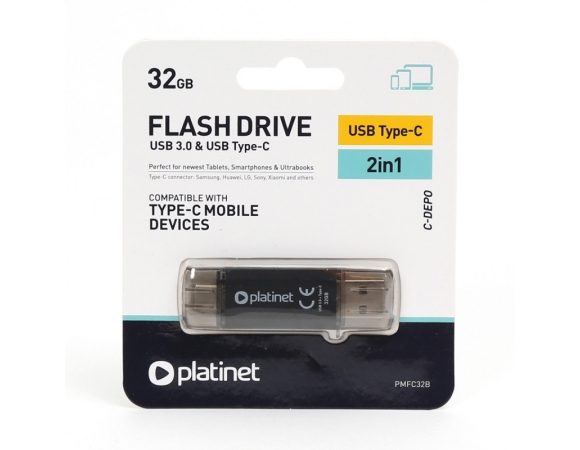 Flash Drive Platinet USB 3.0 + Type-C 32GB Black