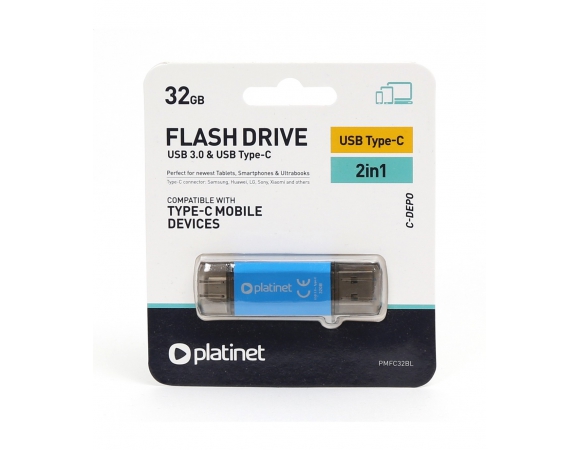Flash Drive Platinet USB 3.0 + Type-C 32GB Blue