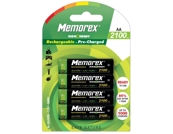Rechargeable Battery Memorex 2100mAh R6/AA x 4 BL Ready NiMH