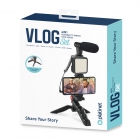 Vlog 4in1 Platinet Microphone/Light/Phone Holder With Tripod + 3,5 Jack To Type-C Adapter Black