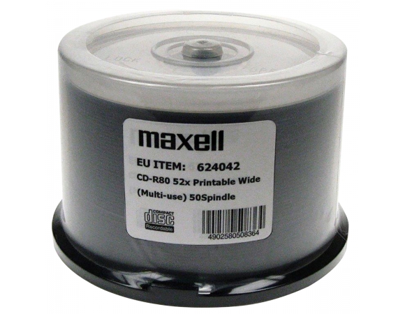 Maxell CD-R 700MB Printable Full Face Cake Box 50