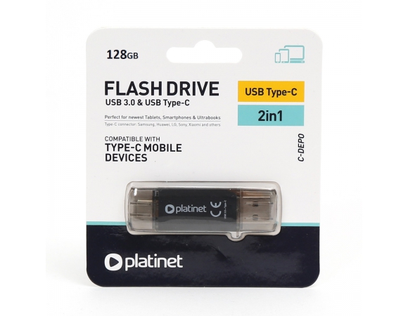 Flash Drive Platinet USB 3.0 + Type-C 128GB Black
