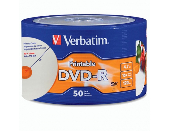 DVD-R Verbatim 16x 4,7GB Printable Pack 50