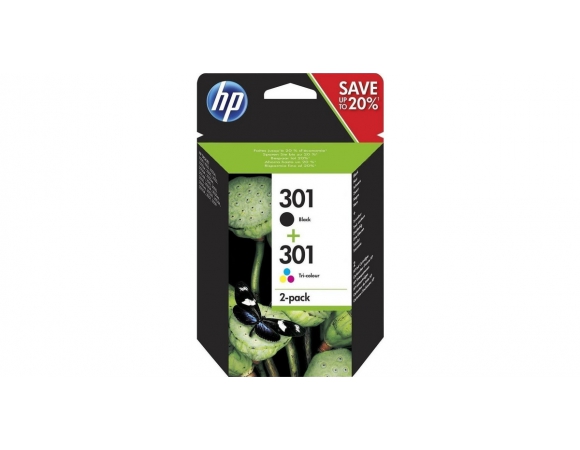 HP 301 Πακέτο 2 Μελανιών Εκτυπωτή InkJet Πολλαπλό (Color) / Μαύρο (N9J72AE)