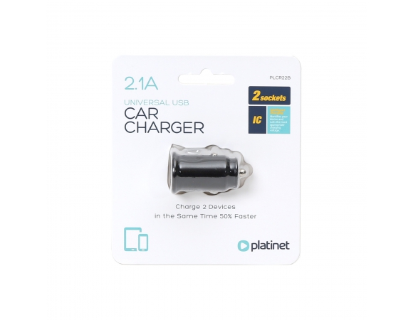 Car Charger Platinet 2xUSB 3,4A + microUSB cable 1m Black