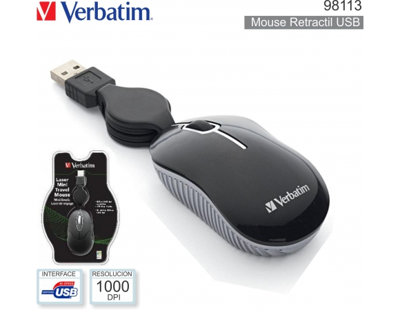 Mouse Verbatim Mini Travel Retract Cable Black