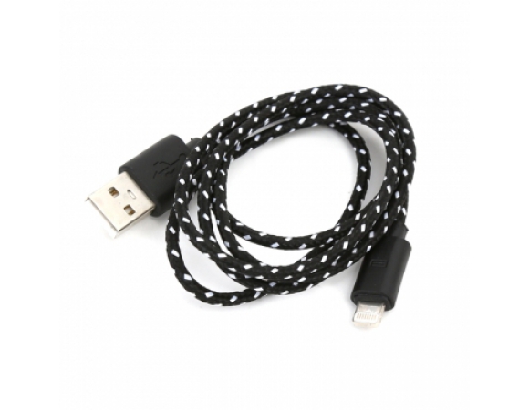 USB Lighting Cable  OMEGA Fabric Braided  To USB 2A 1m Black [44171]